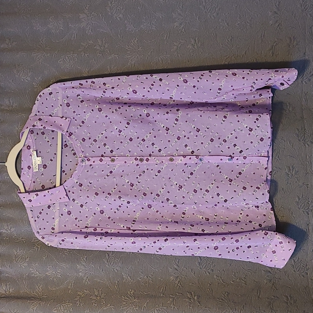 Pendleton Silk Sheer Floral Button Up Blouse, 14